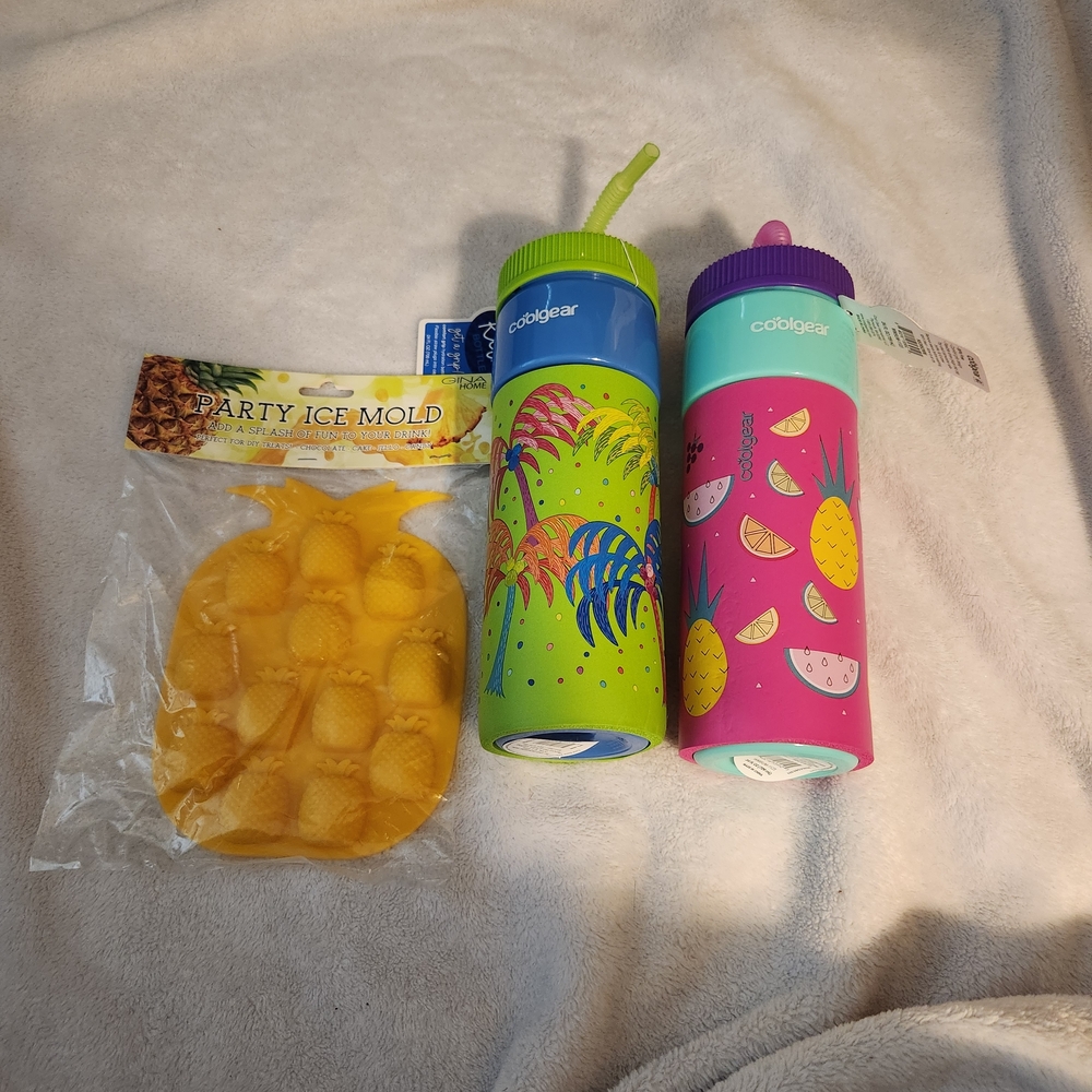 Tropical Water Bottle Set - Blue, Green, Pink